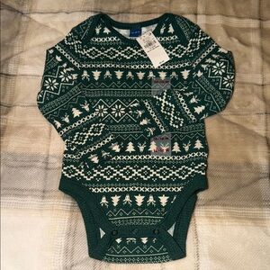Old Navy Festive Green and White Bodysuit